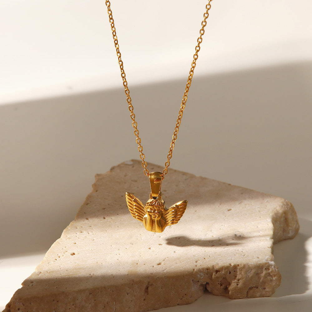 Collar colgante de ángel chapado en oro de acero inoxidable al por mayor